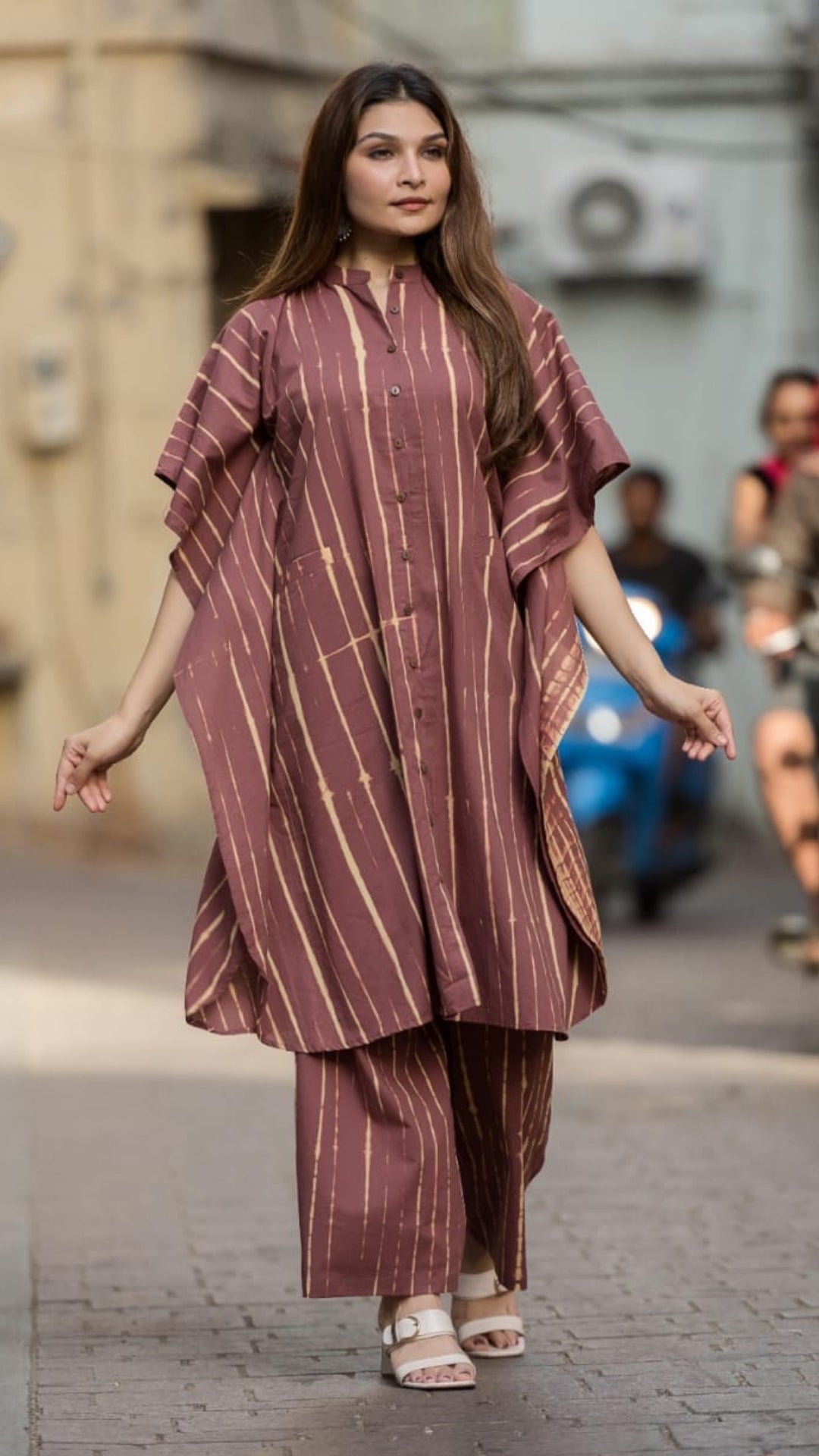 Tan Stripes Kaftan Shirt Kurta Set – Organic Cotton Comfortwear