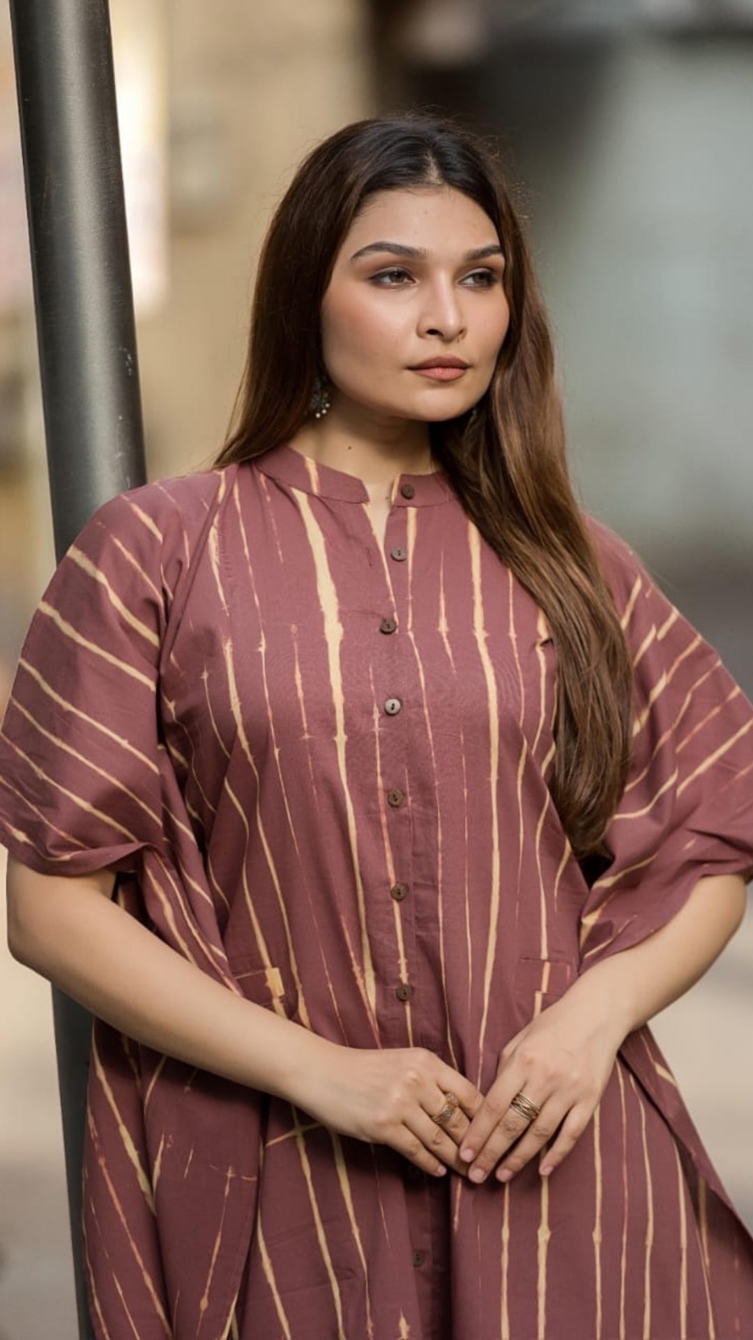 Tan Stripes Kaftan Shirt Kurta Set – Organic Cotton Comfortwear