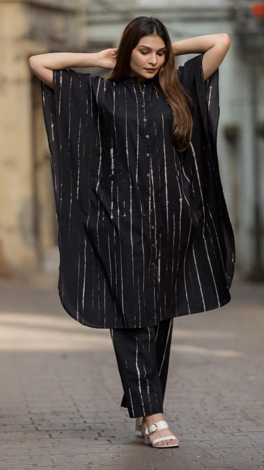 Noir Stripes Kaftan Co-ord Set – Hand Dyed Organic Cotton Comfortwear