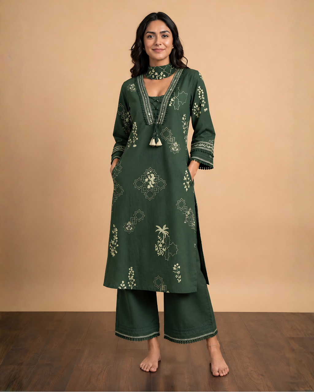 Olive Green Soft Cotton Kurta Set