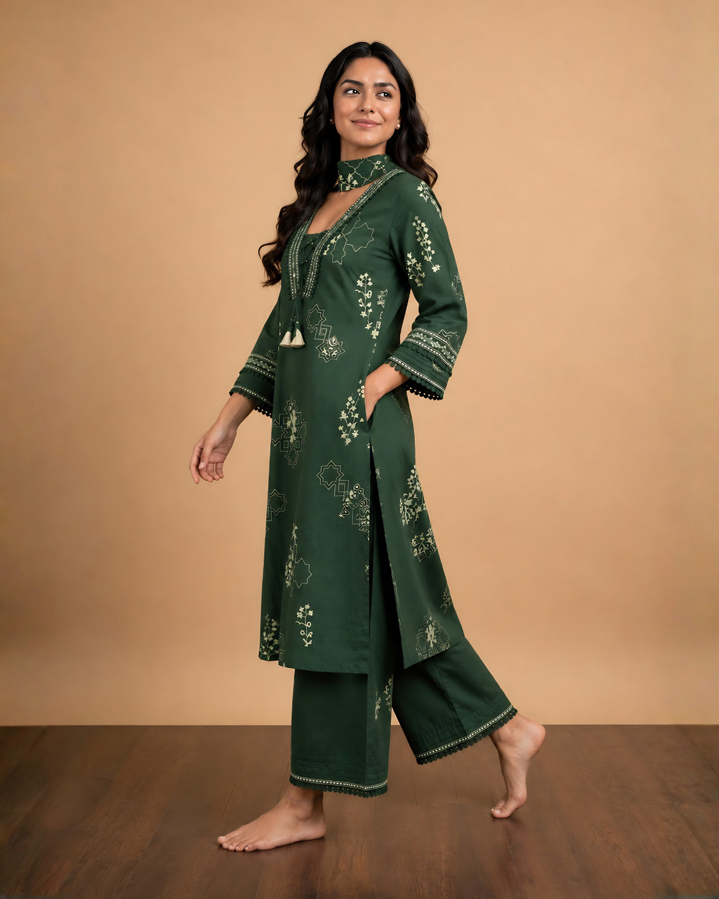Olive Green Soft Cotton Kurta Set