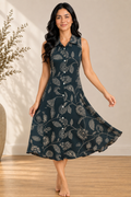 Dark Green Rayon Bloom Midi Dress