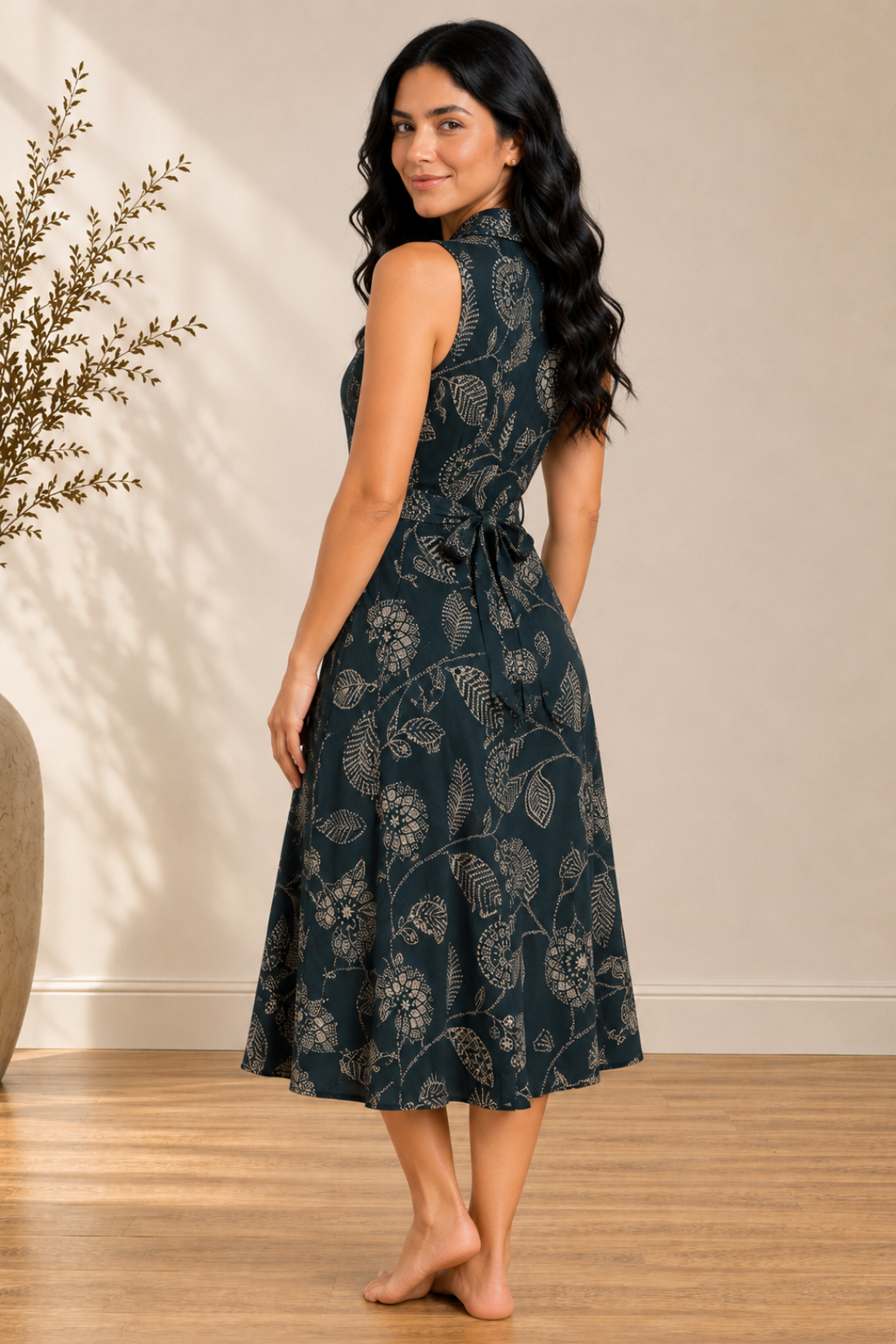 Dark Green Rayon Bloom Midi Dress