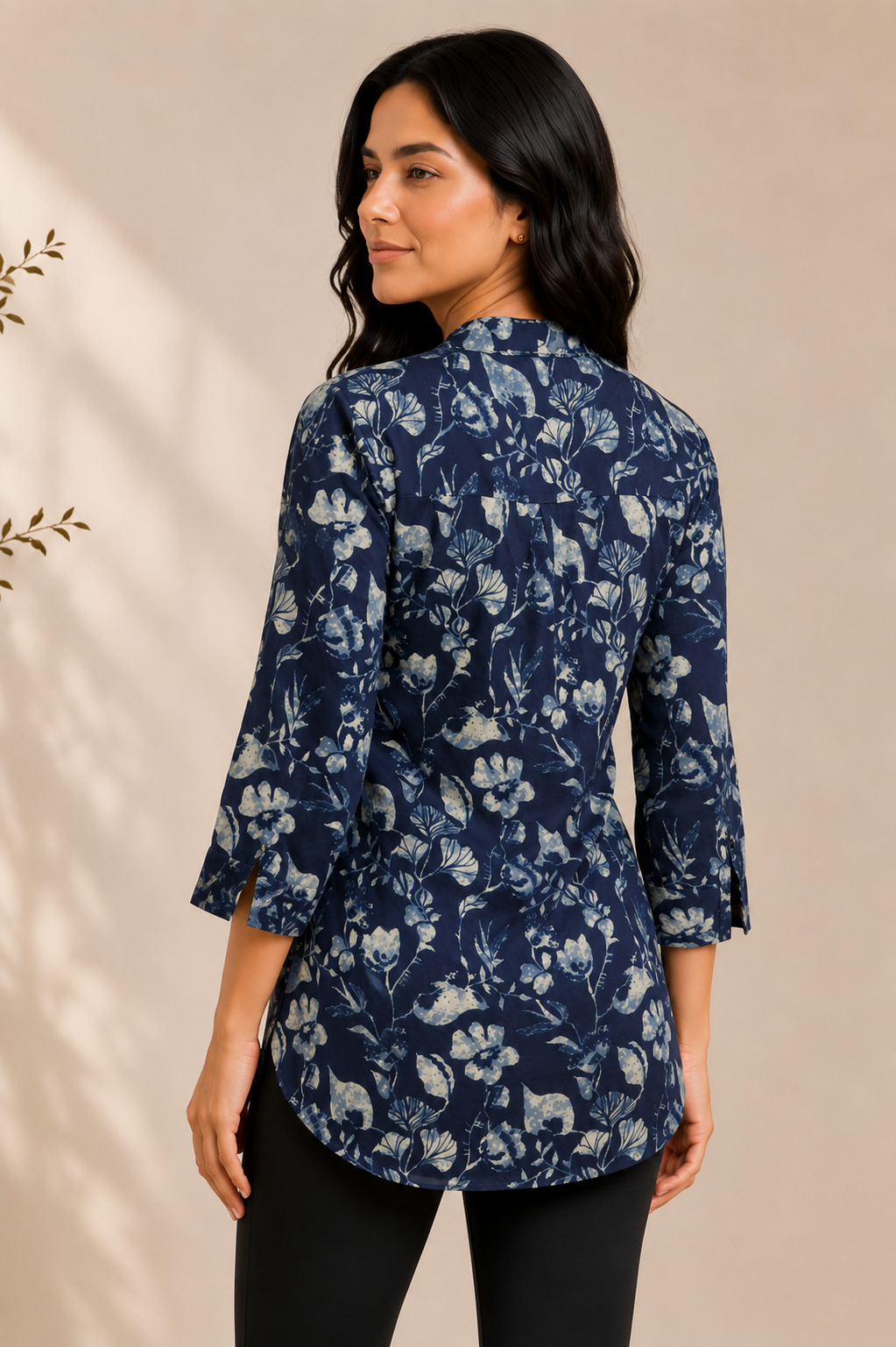 Ink Blue Botanical Tunic