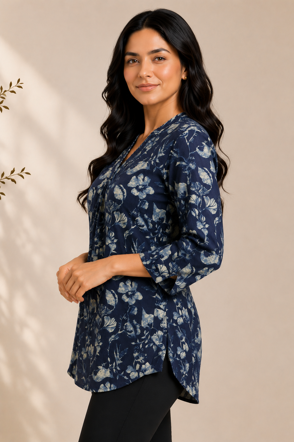 Ink Blue Botanical Tunic