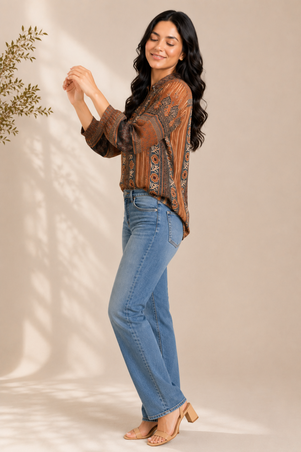 Brown Ajrakh Crepe Silk Shirt
