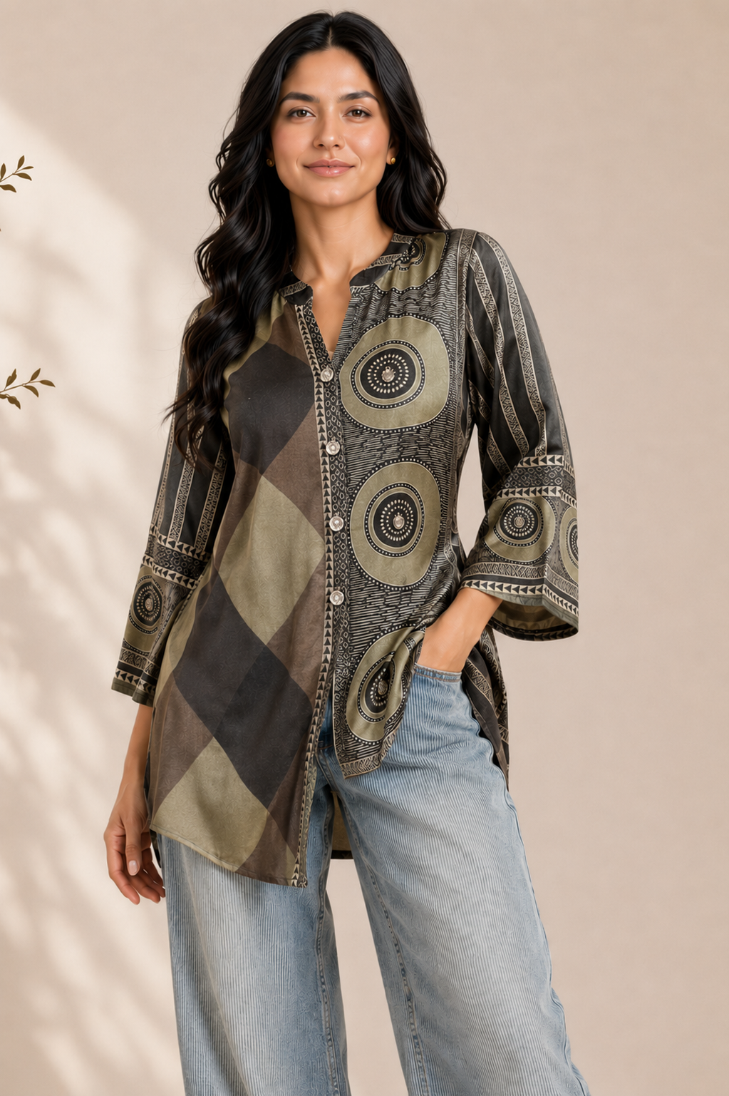 Olive Eclipse Ajrakh Shirt