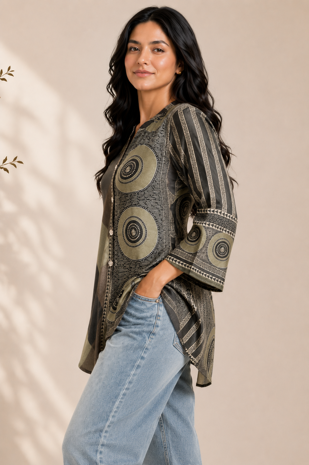 Olive Eclipse Ajrakh Shirt