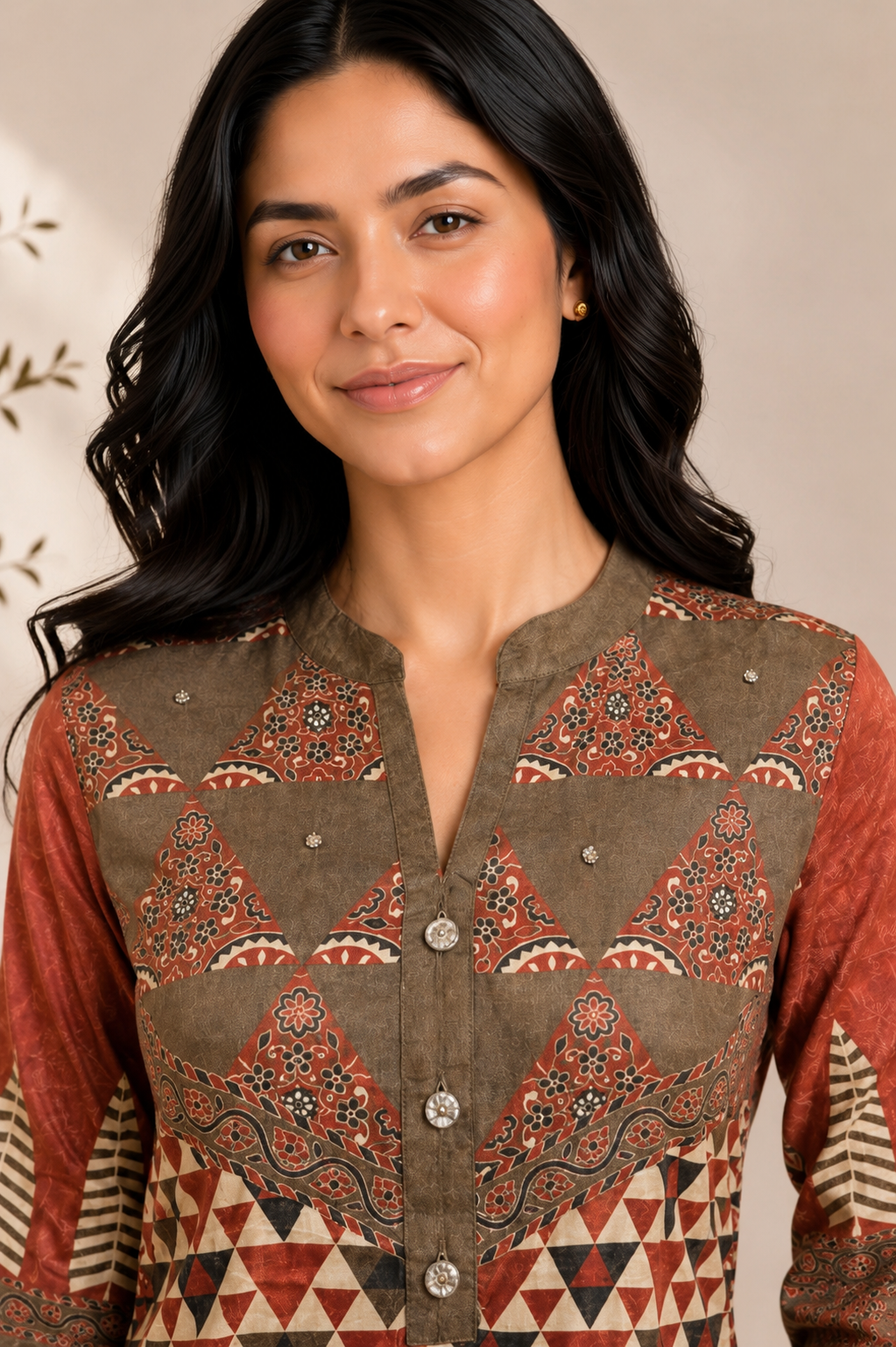 Rust Ajrakh Geometric Satin Glow