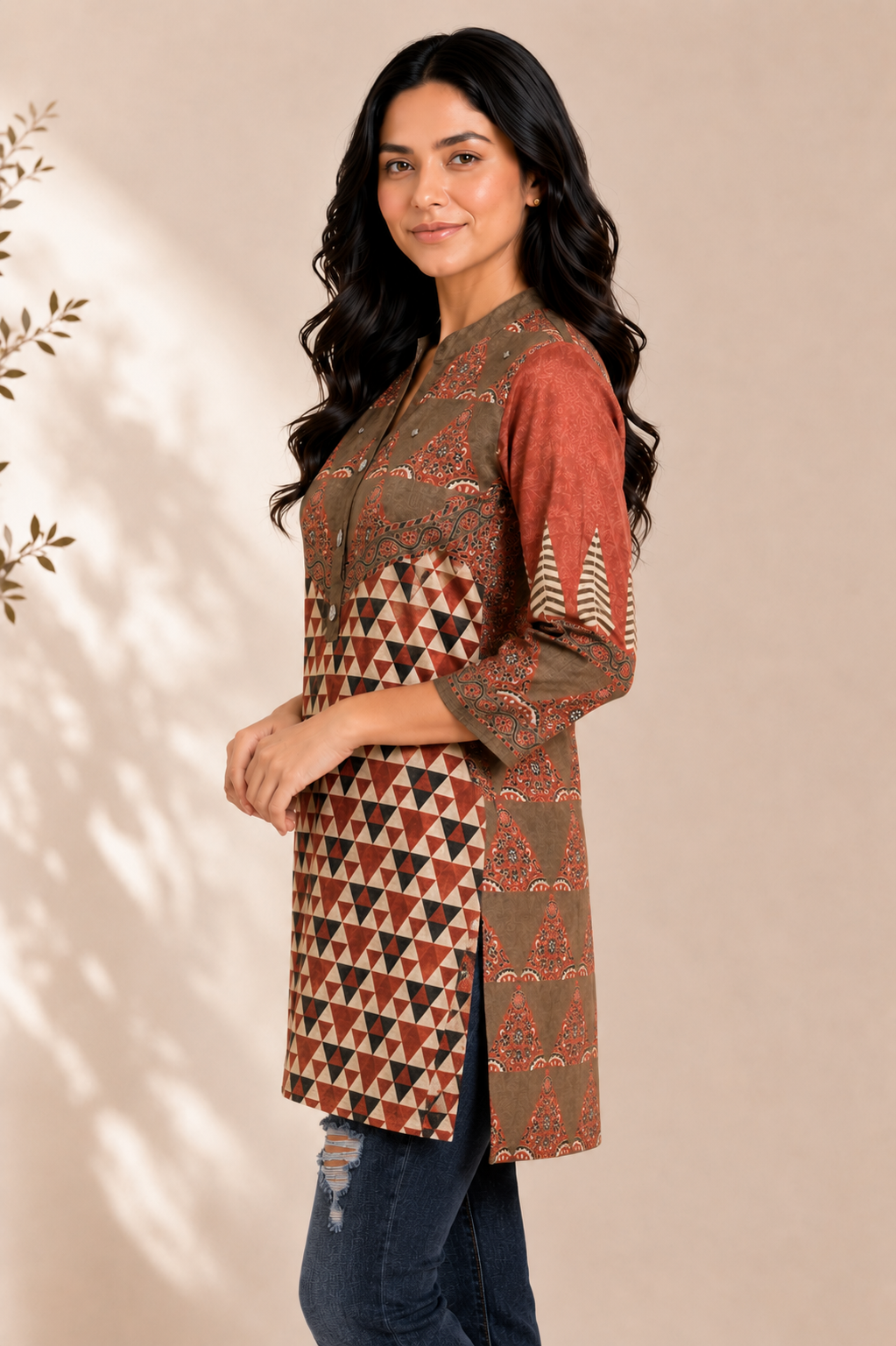 Rust Ajrakh Geometric Satin Glow