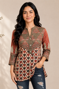Rust Ajrakh Geometric Satin Glow