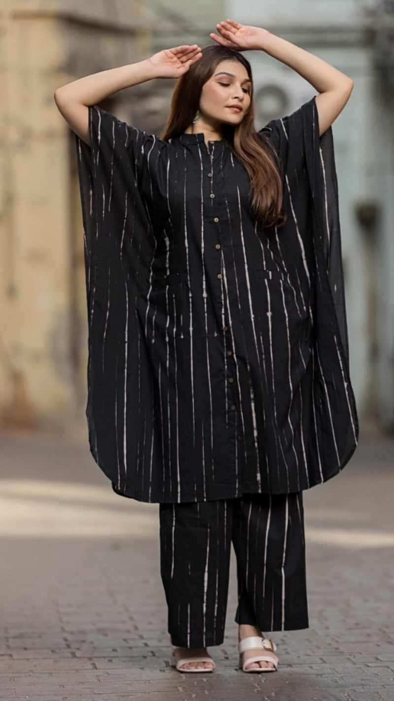 Noir Stripes Kaftan Co-ord Set – Hand Dyed Organic Cotton Comfortwear