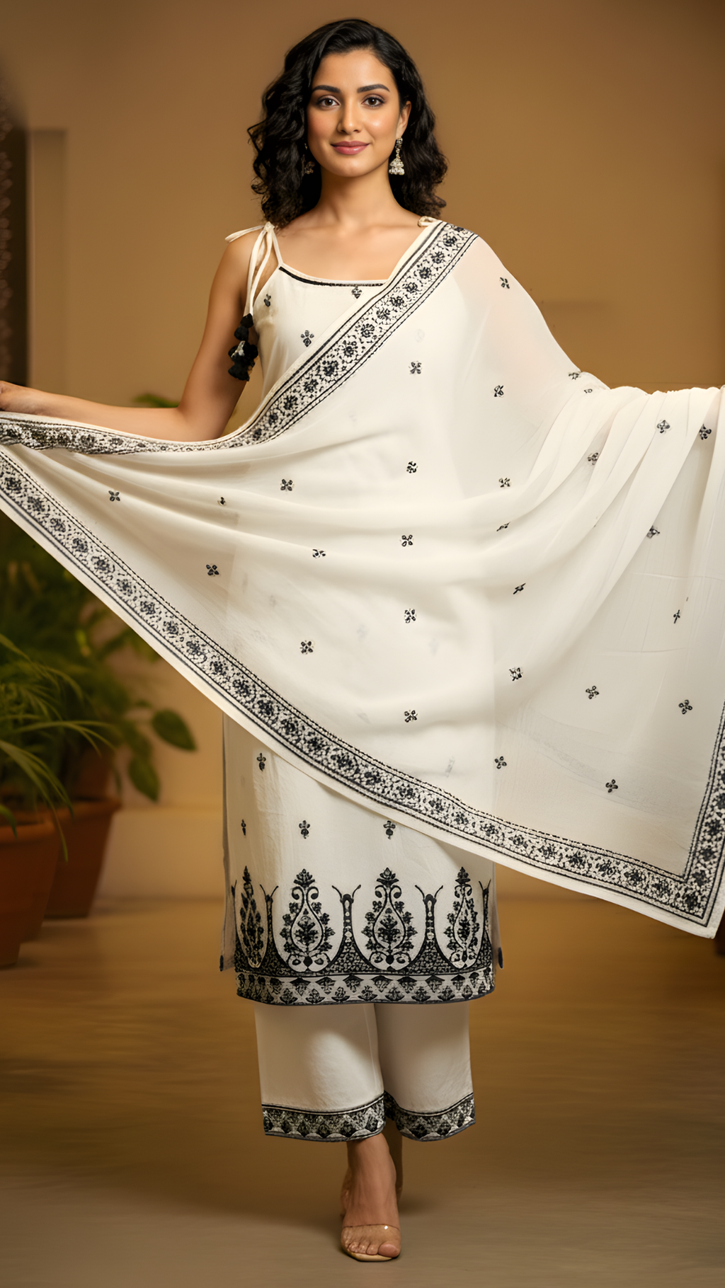 White Pure Mulmul Cotton Suit Set with Dupatta