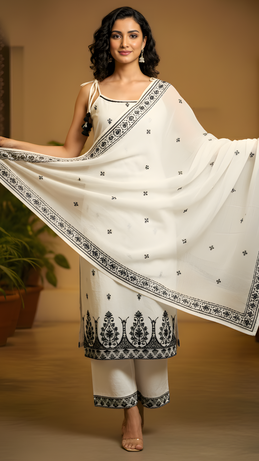 White Pure Mulmul Cotton Suit Set with Dupatta