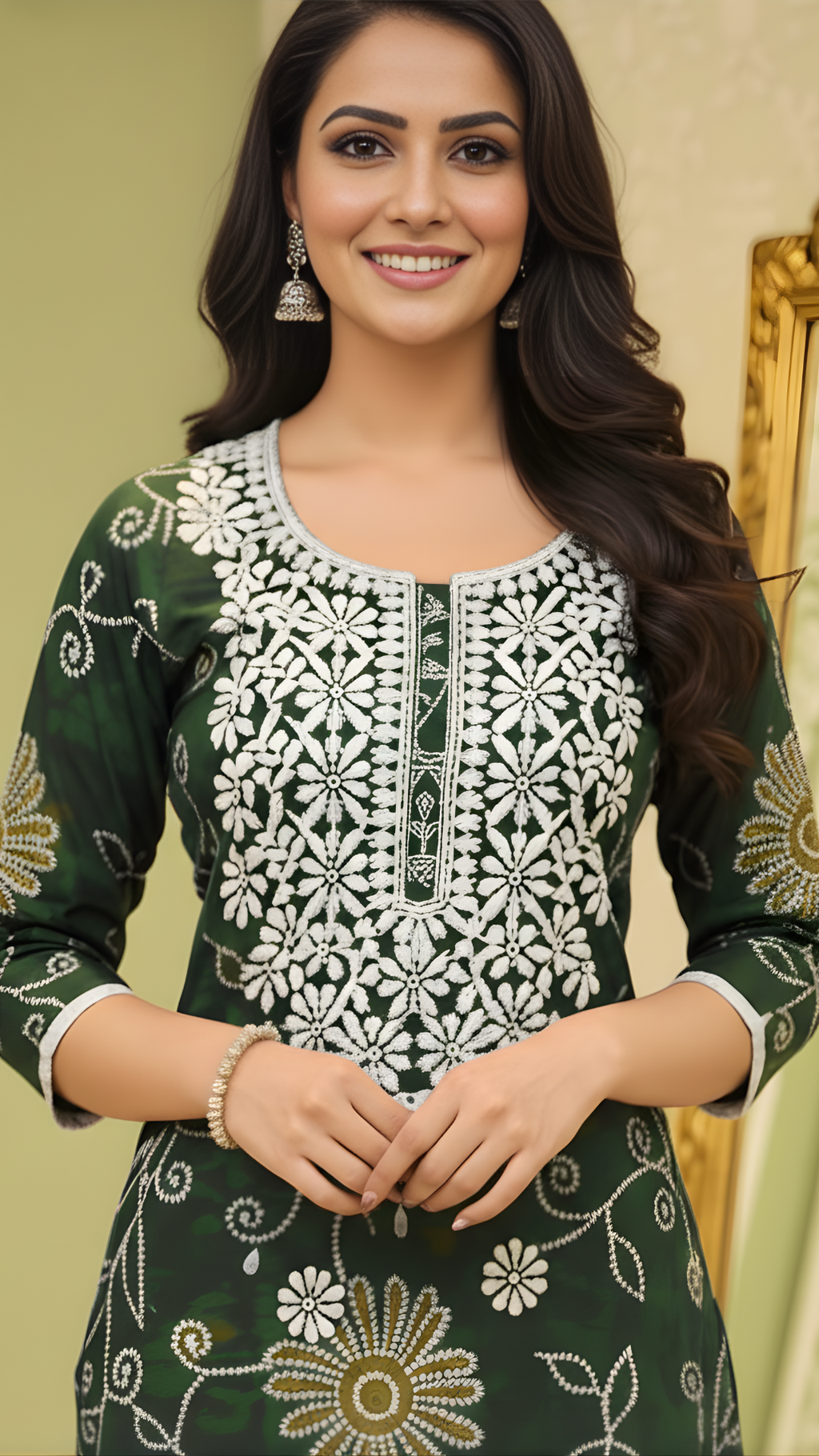 Dark Green Vatican Fabric Floral Embroidered Co-ord Set