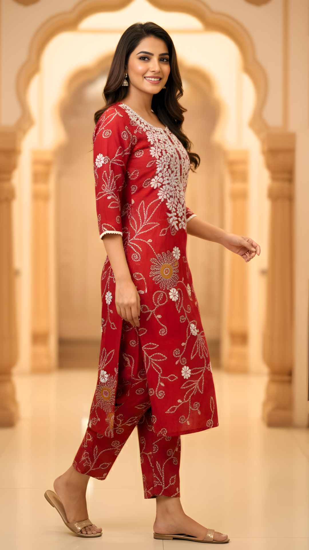 Deep Red Vatican Fabric Floral Embroidered Co-ord Set