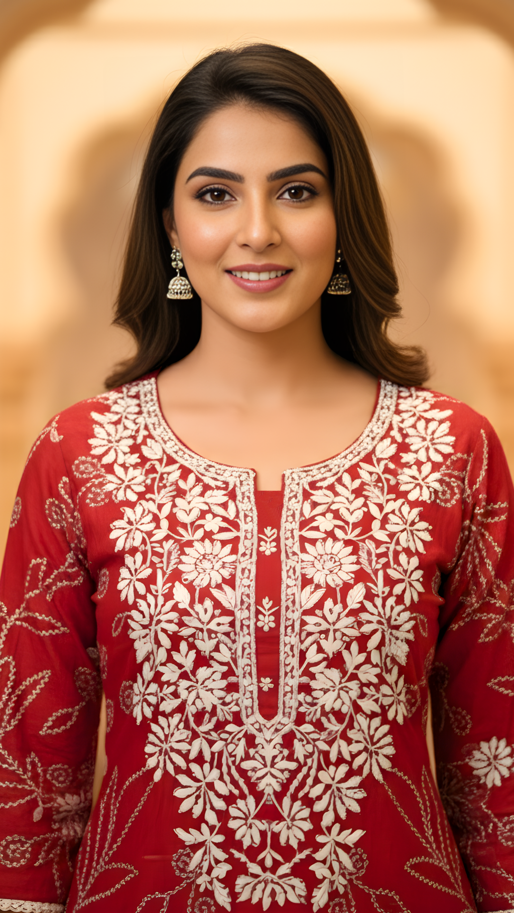 Deep Red Vatican Fabric Floral Embroidered Co-ord Set