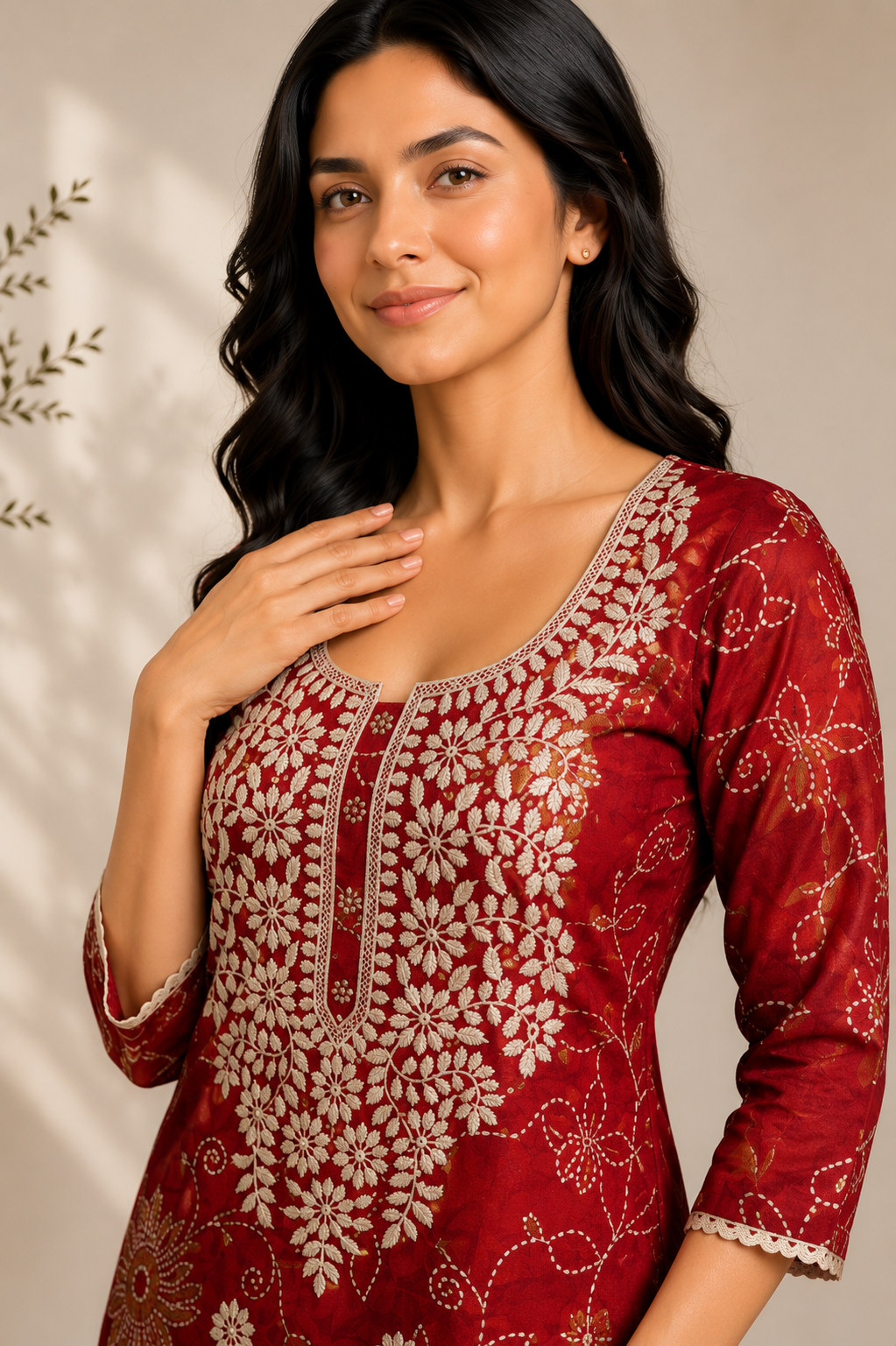 Crimson Chikankari Silk Co-Ord Set