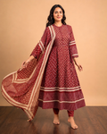 Rust Cambric Cotton Anarkali Set
