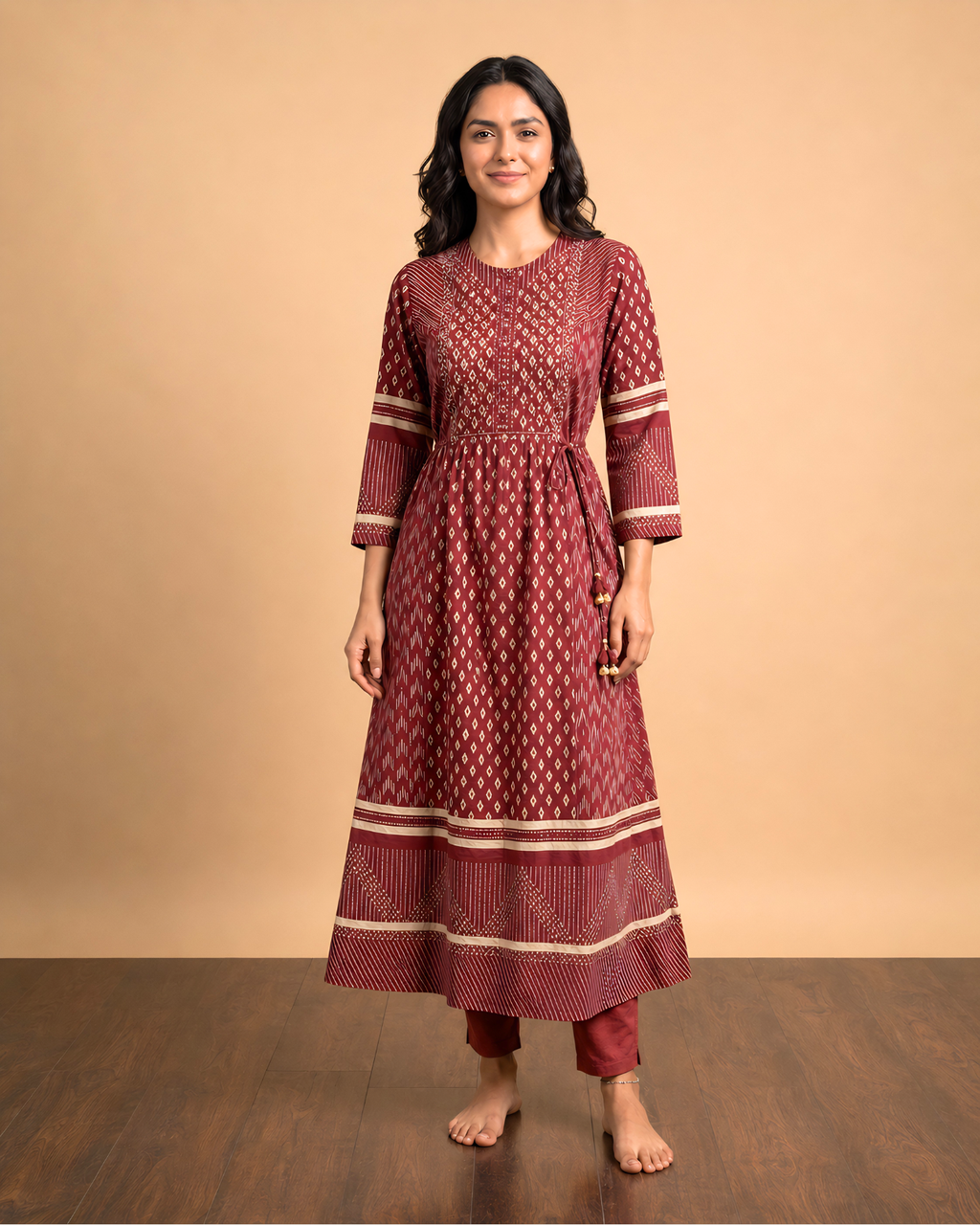 Rust Cambric Cotton Anarkali Set