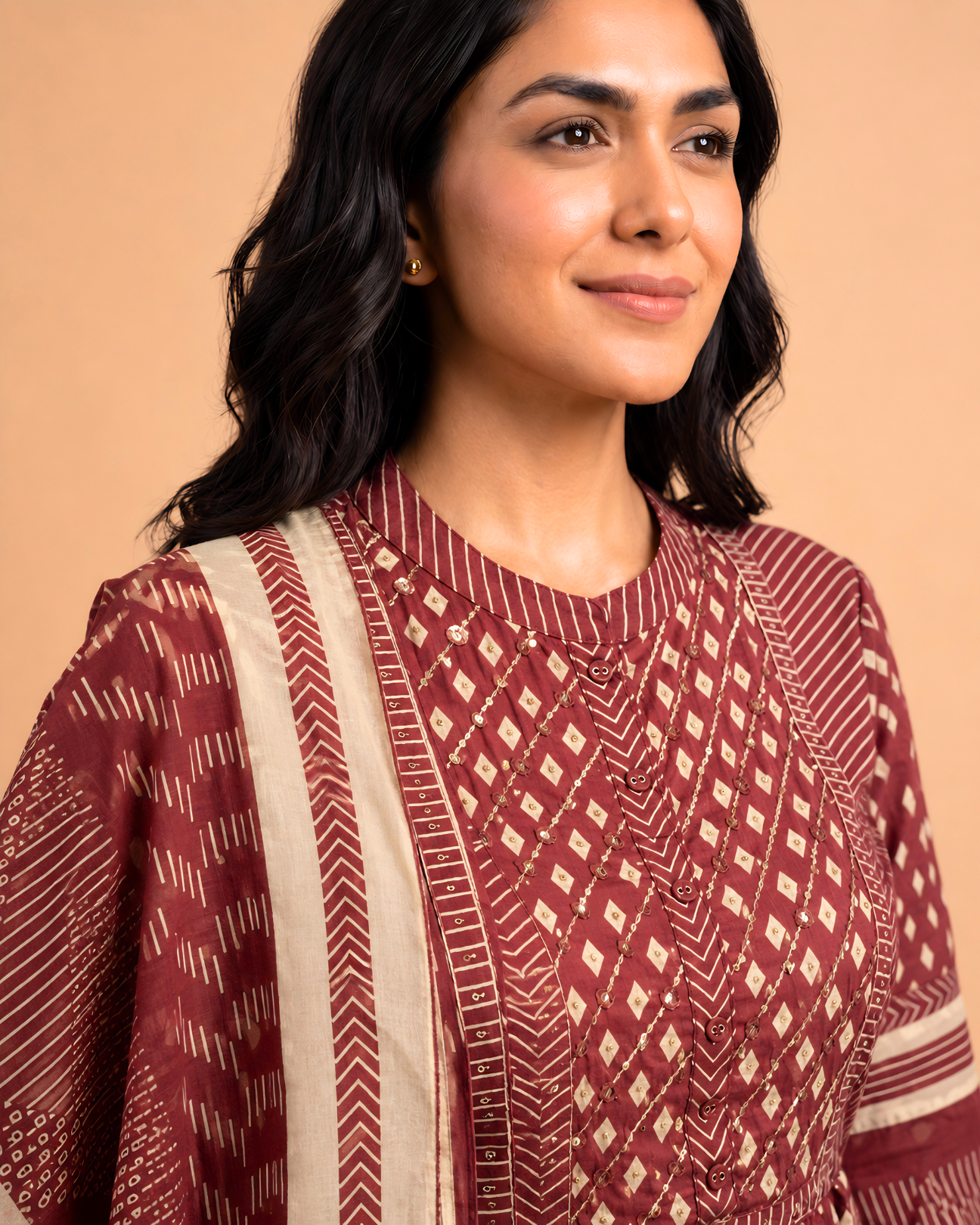 Rust Cambric Cotton Anarkali Set