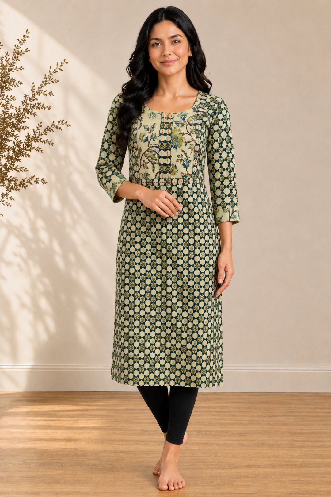 Sage Green Cambric Cotton Block Printed Kurti