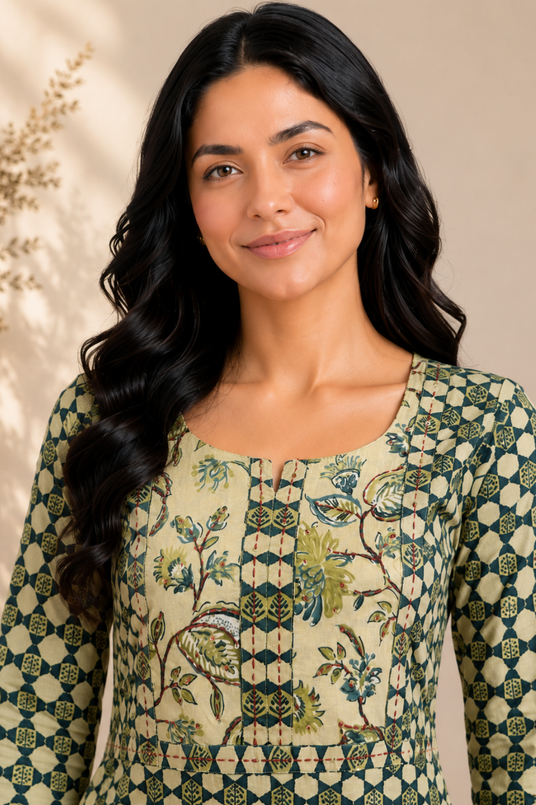 Sage Green Cambric Cotton Block Printed Kurti