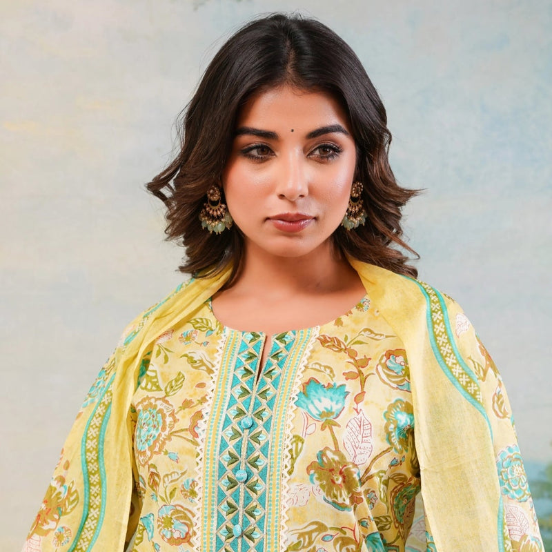 Lemon Bloom Cambric Cotton Kurta Set