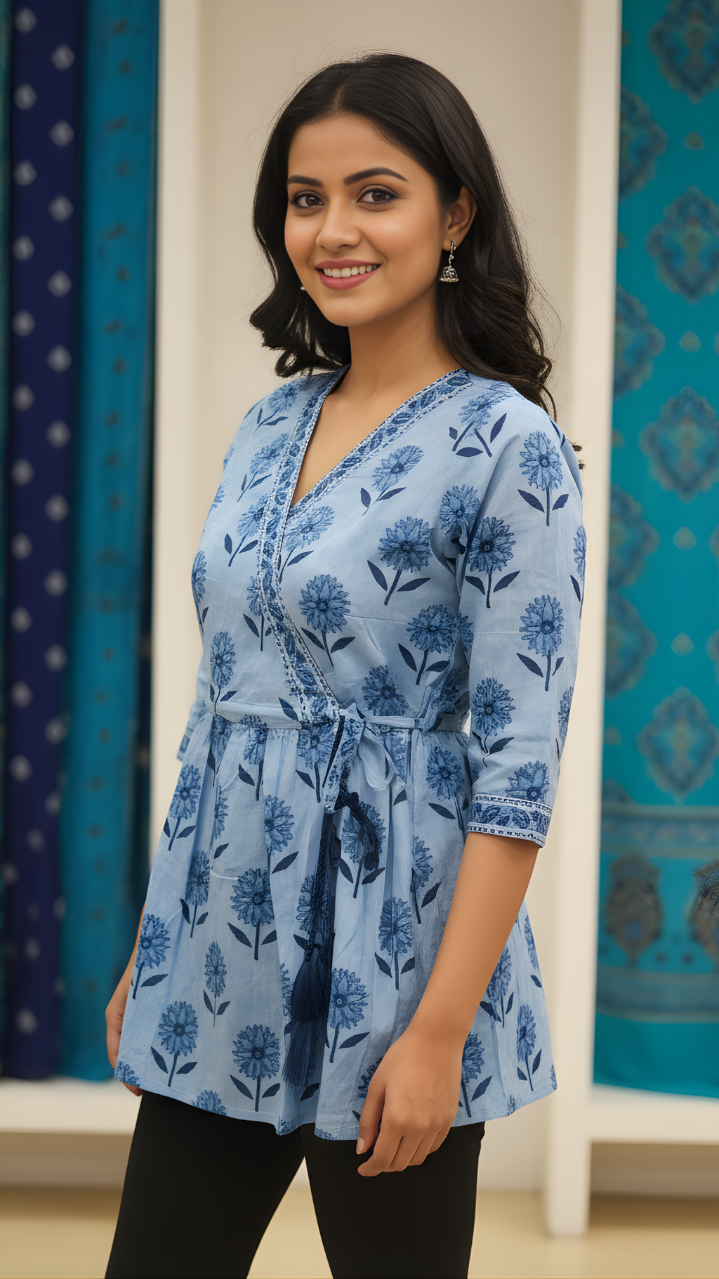 Light Indigo Angrakha Peplum Kurti