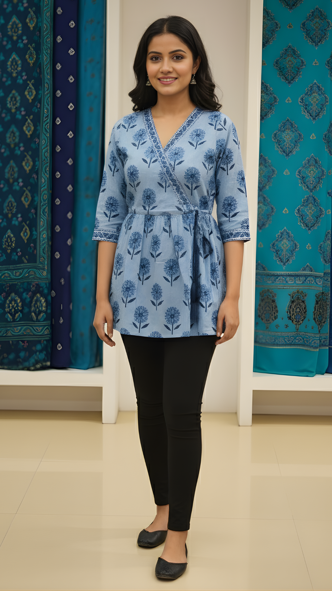 Light Indigo Angrakha Peplum Kurti