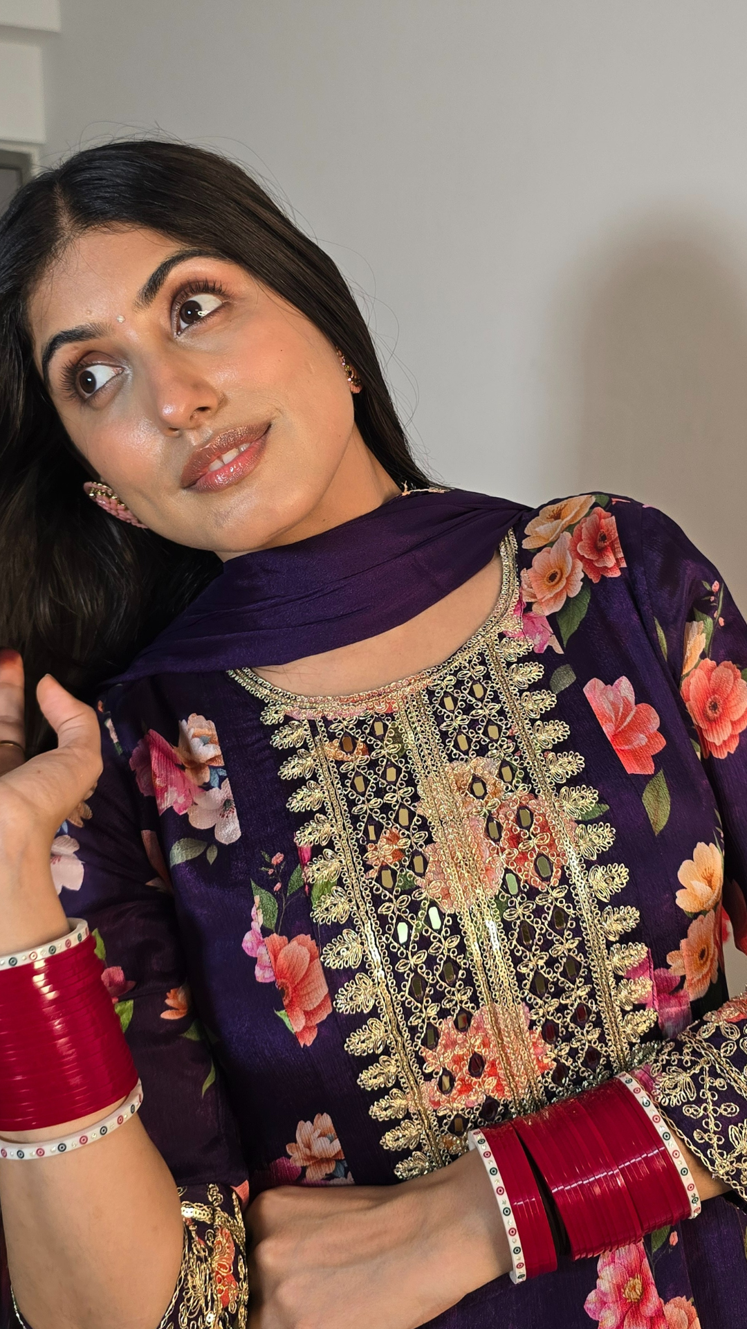 Purple Pure Chinon Floral Embroidered Anarkali Suit