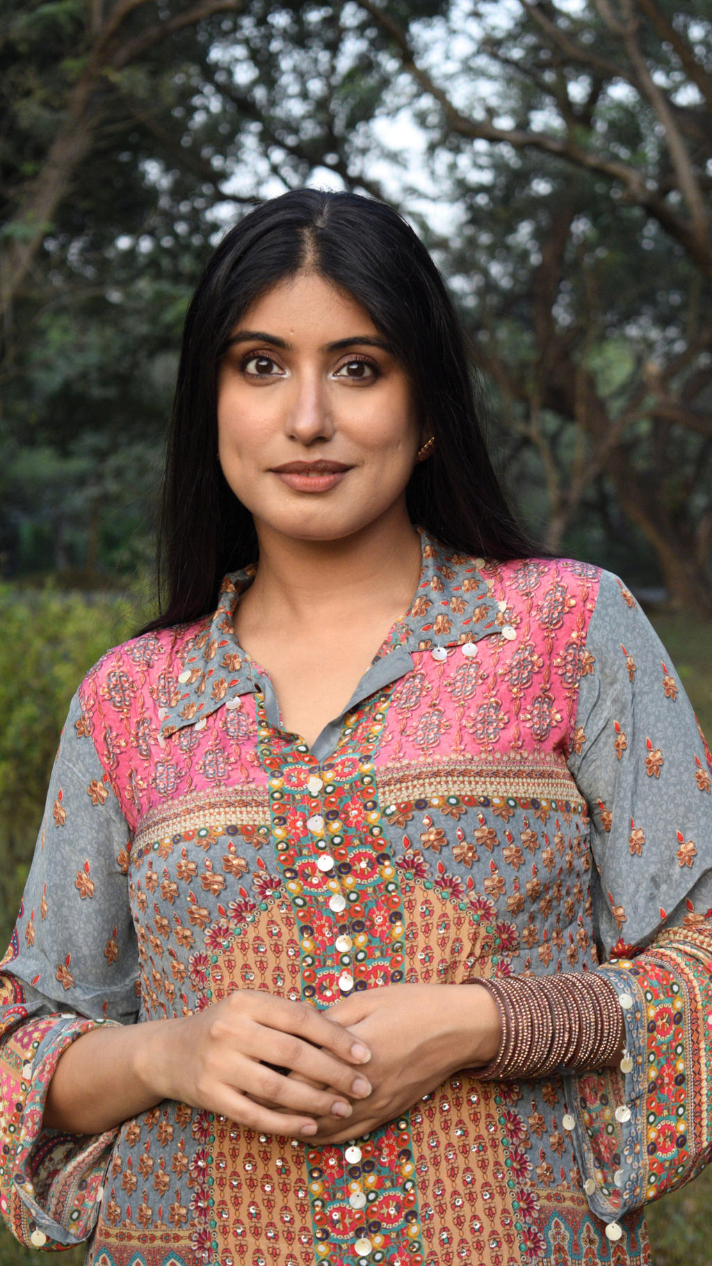 Grey Magenta Shaded Pure Crepe Co-ord Set