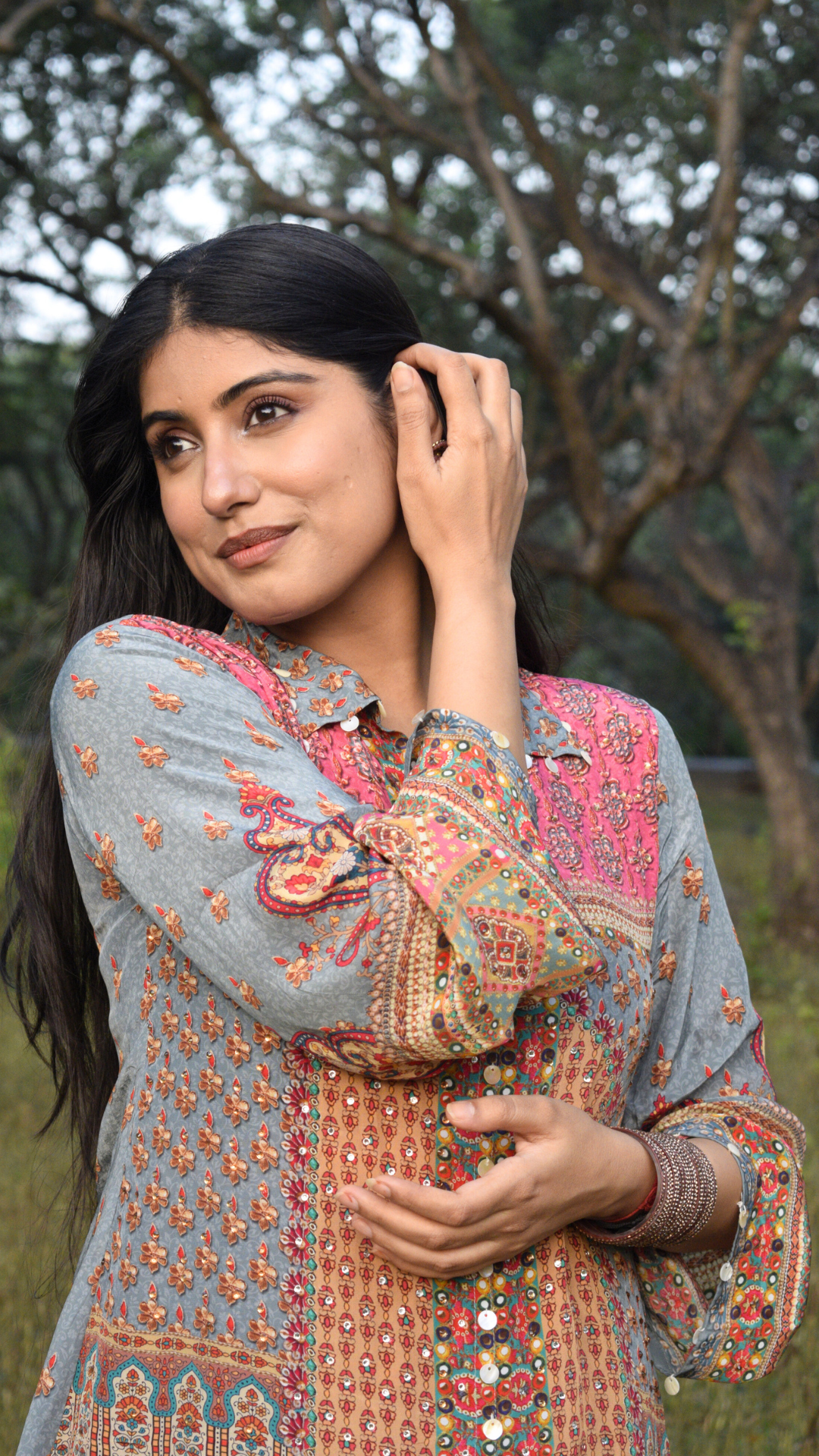 Grey Magenta Shaded Pure Crepe Co-ord Set