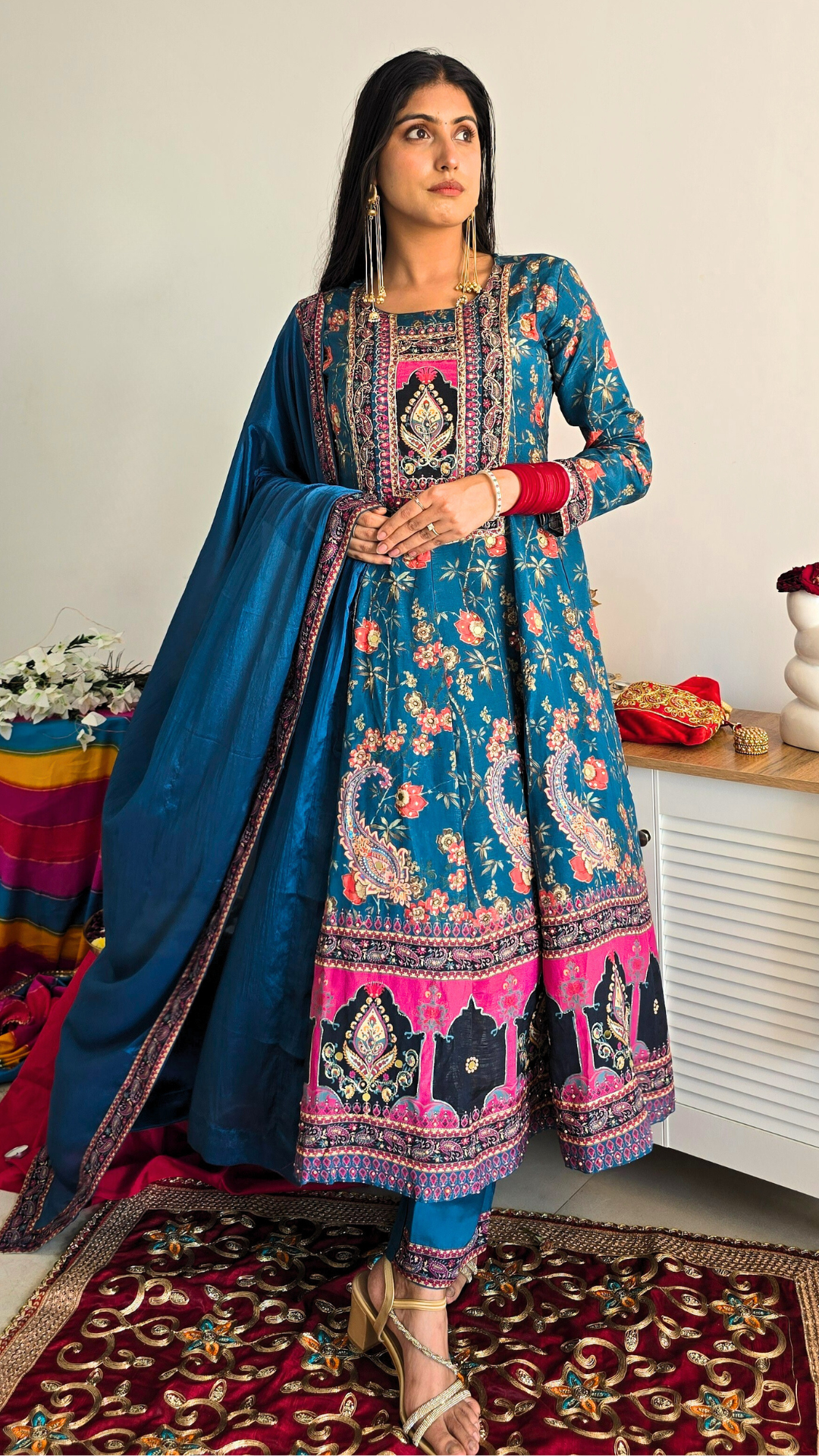 Cerulean Royal Bloom" Embroidered Anarkali Suit