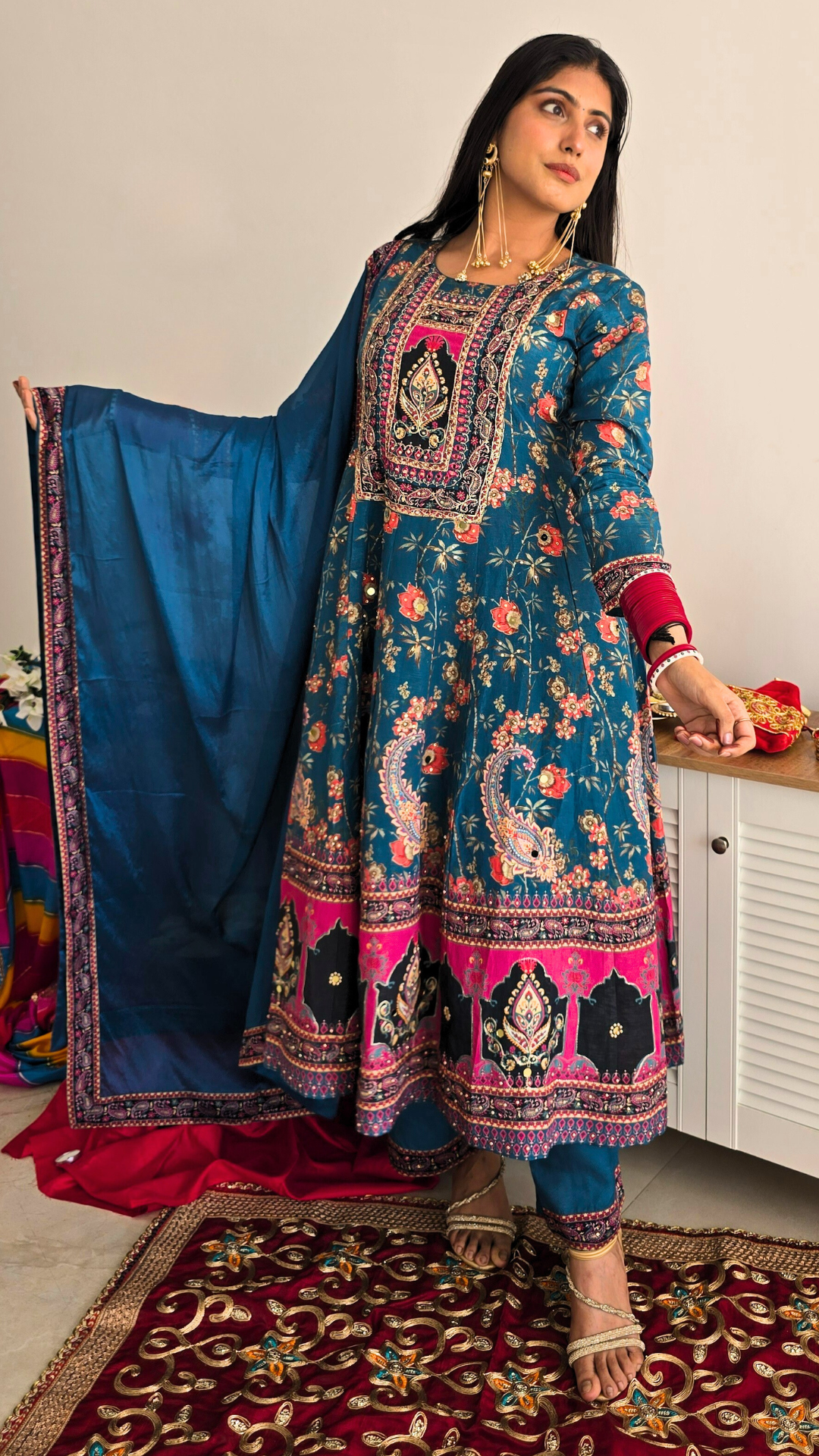 Cerulean Royal Bloom" Embroidered Anarkali Suit