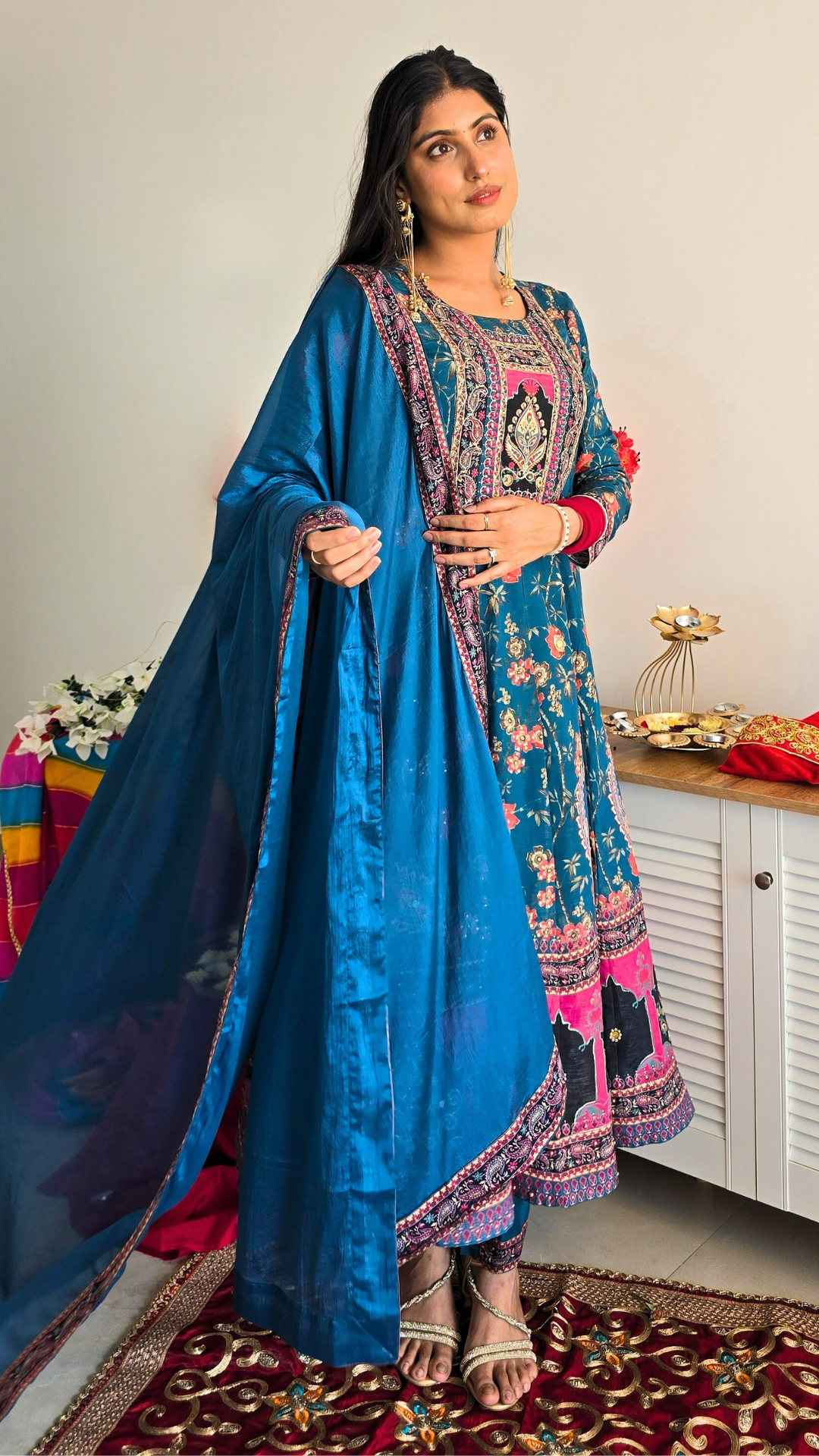 Cerulean Royal Bloom" Embroidered Anarkali Suit