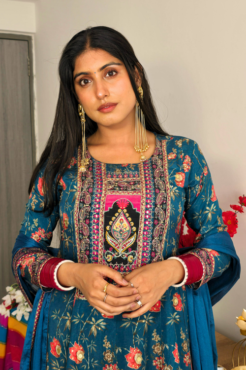 Cerulean Royal Bloom" Embroidered Anarkali Suit