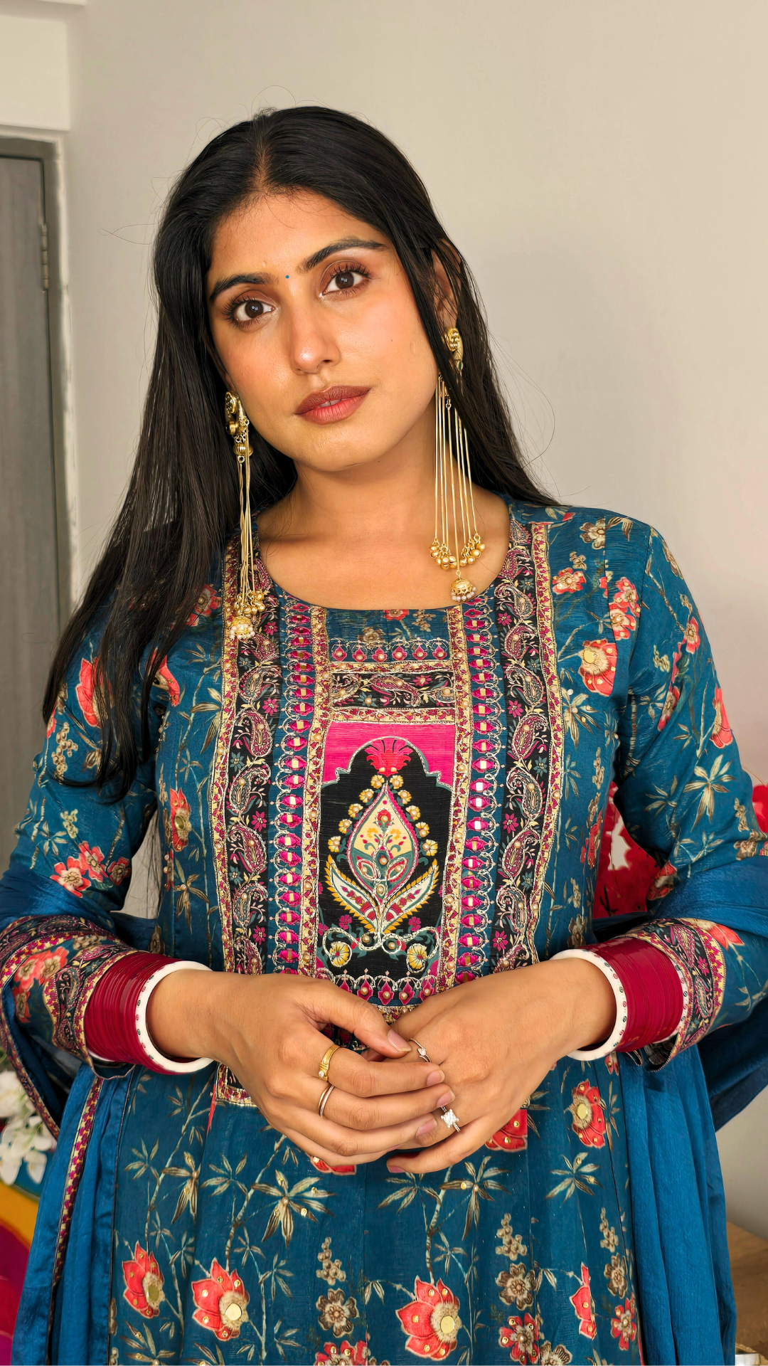 Cerulean Royal Bloom" Embroidered Anarkali Suit