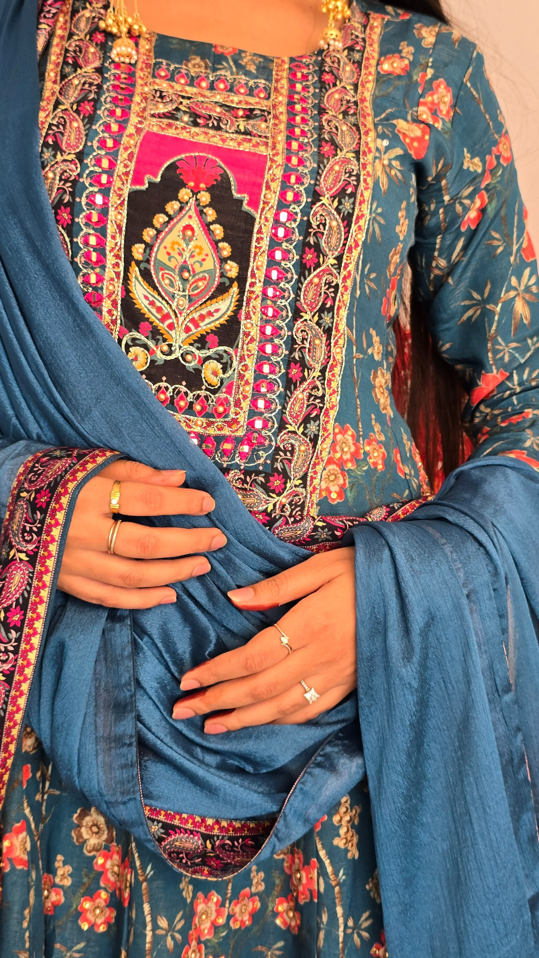 Cerulean Royal Bloom" Embroidered Anarkali Suit