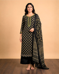 Black Printed Cambric Cotton Kurti Pant Dupatta Set
