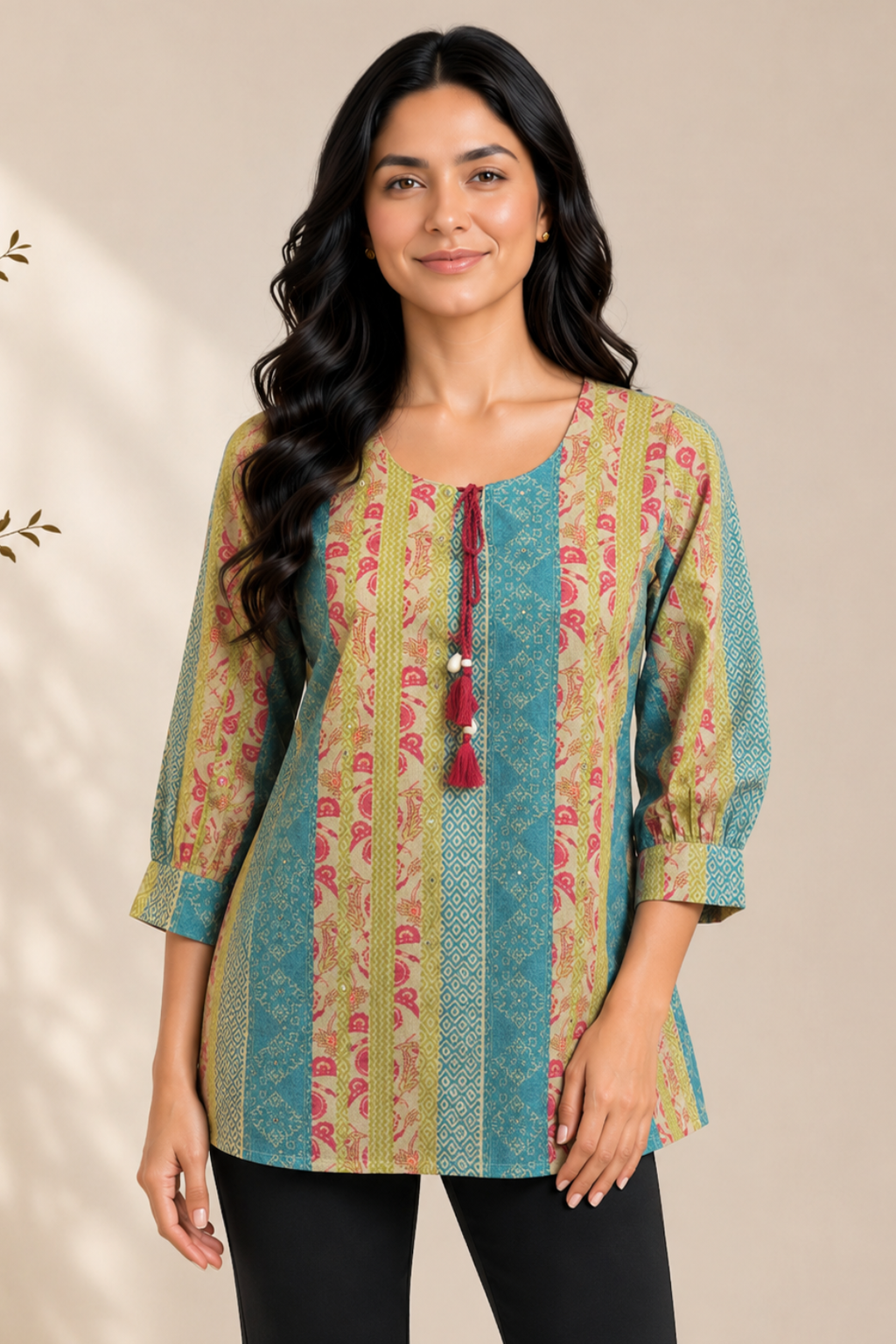 Gulnaar Stripe Cotton Short Kurti