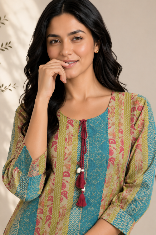 Gulnaar Stripe Cotton Short Kurti