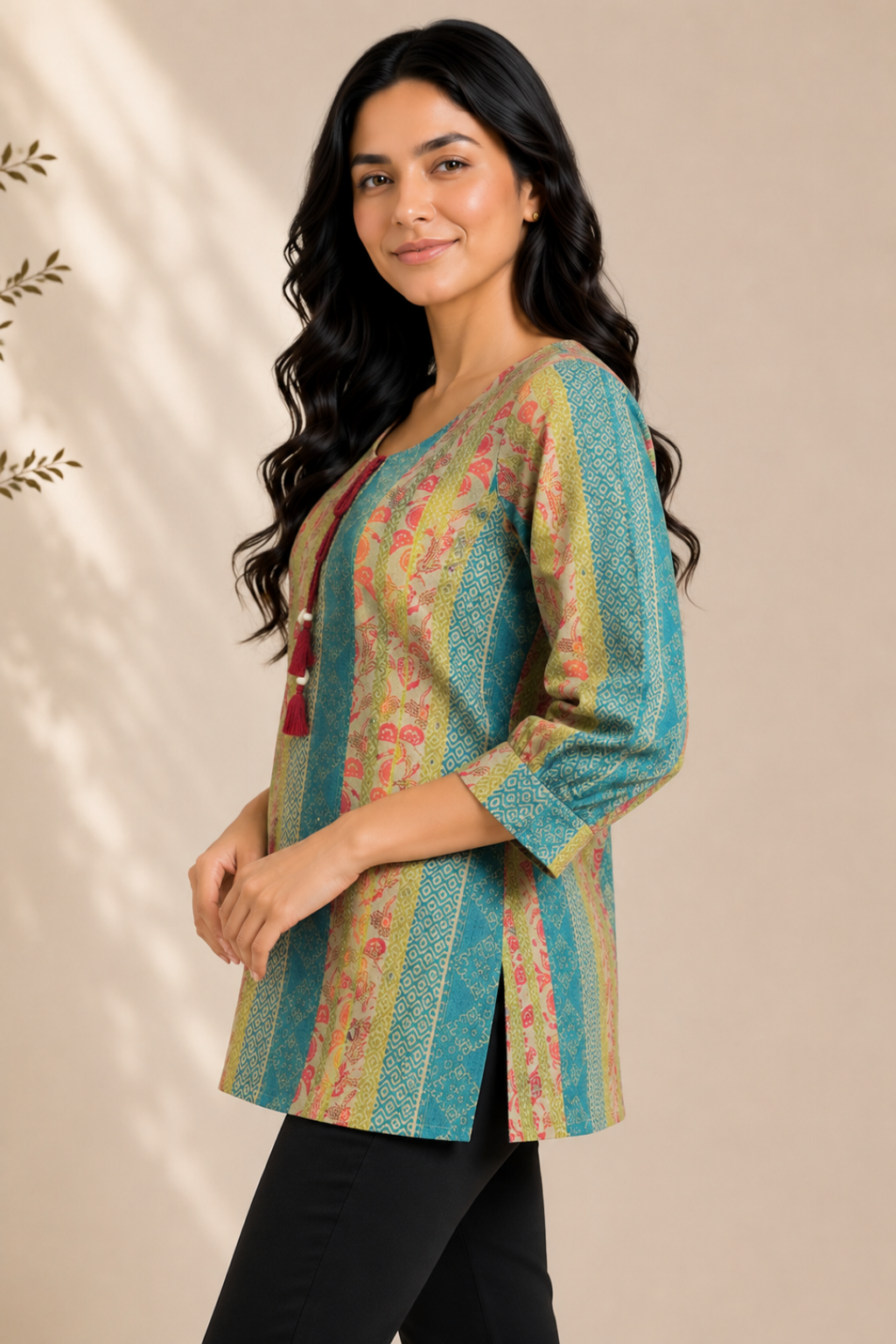 Gulnaar Stripe Cotton Short Kurti