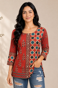 Authentic Ajrakh Hand Block Printed Cotton Short Kurta