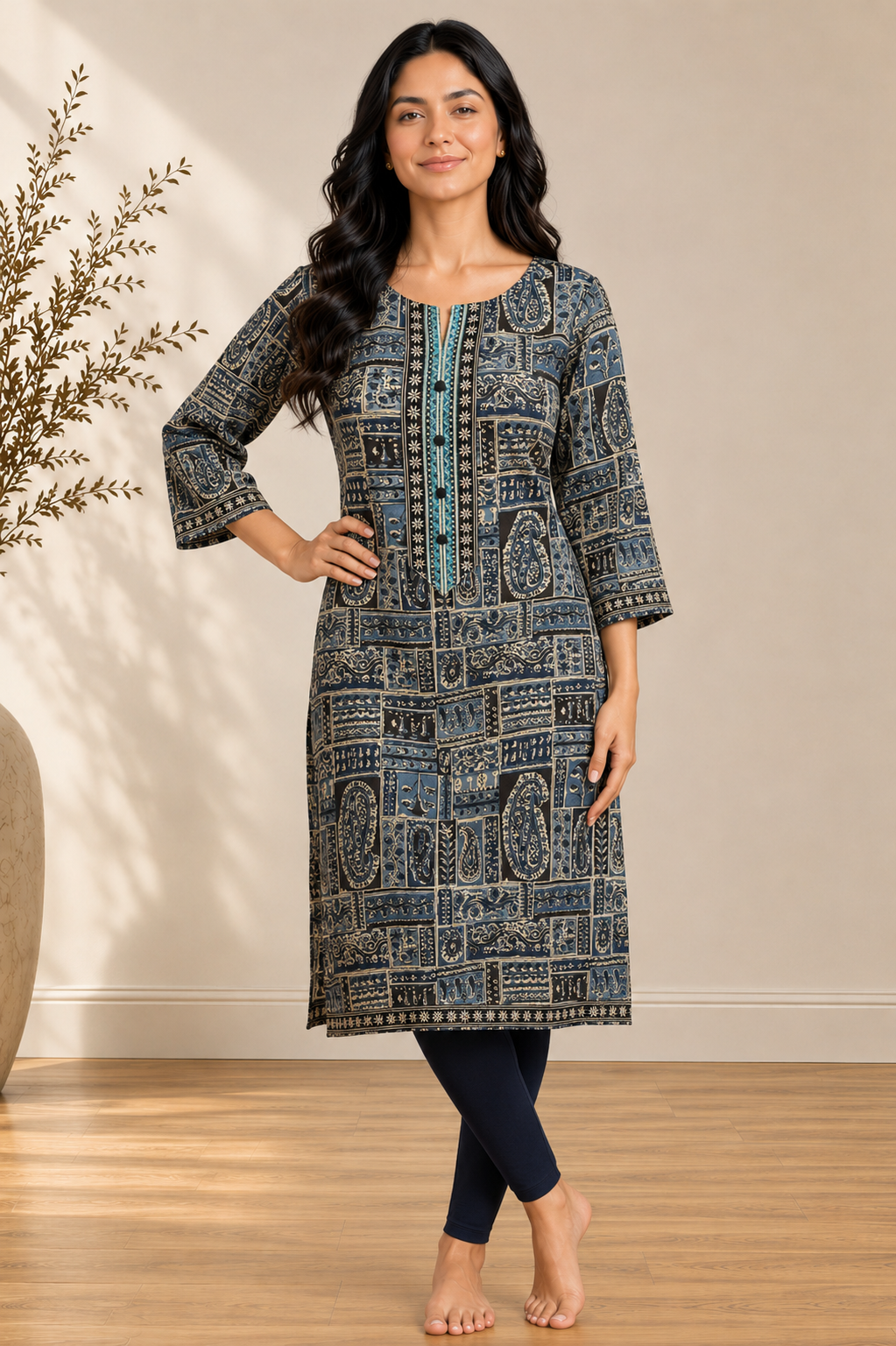 Inkblue Paisley Cotton Kurti