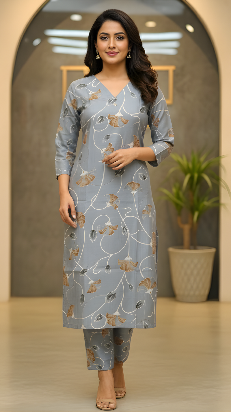 Grey Vatican Floral Kurta & Pant Co-ord Set