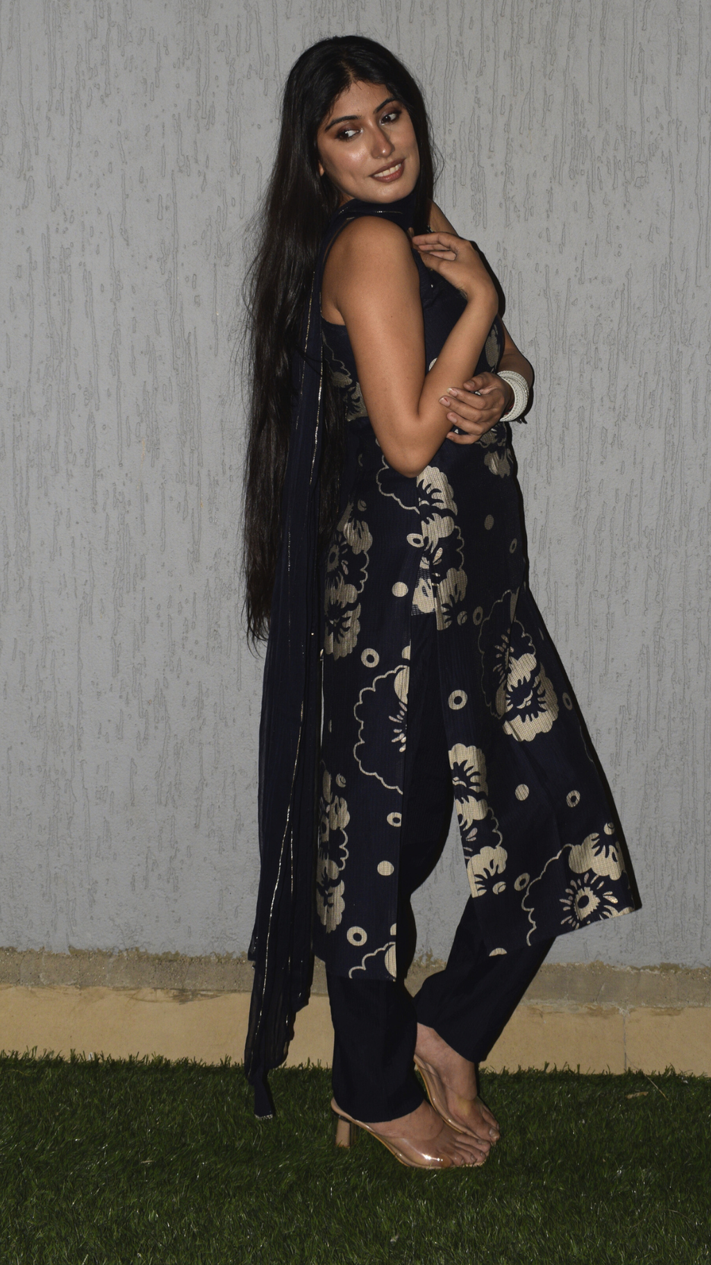 Vatican Silk Navy Blue Printed Kurta Set with Dola Silk Dupatta