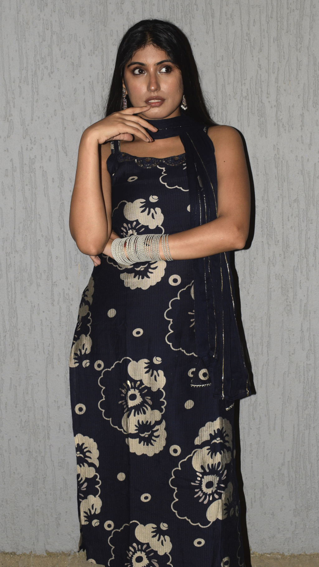 Vatican Silk Navy Blue Printed Kurta Set with Dola Silk Dupatta