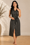 Black Geometric Cambric Cotton Midi Dress