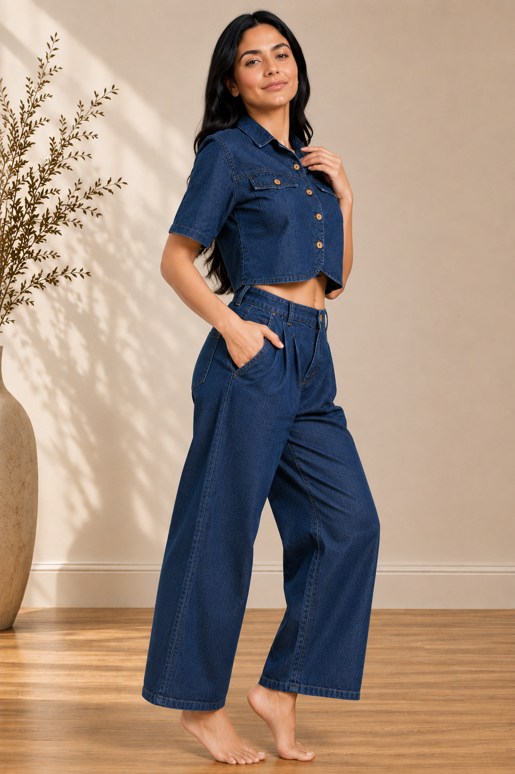 Indigo Denim Crop Co-ord Set